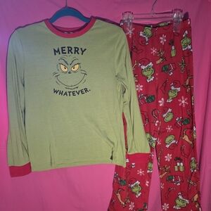 Kids Grinch Merry Whatever Green & Red Matching Pajama Set